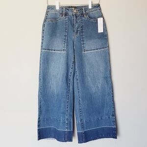 NWT Nanette Lepore cropped wide leg high waist frayed hem jeans Size 2